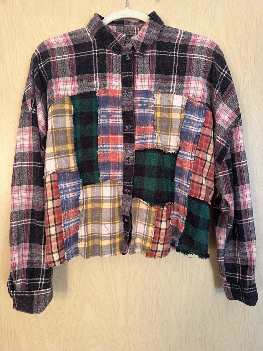 BDG Mixed Plaid Patchwork Button-Down Shirt